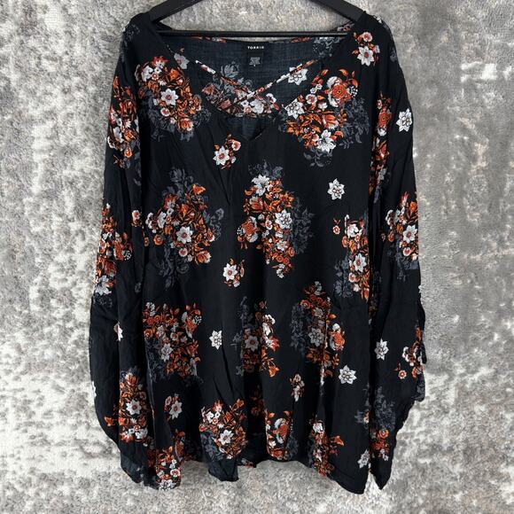 Torrid Plus Size 4X Whimsigoth Floral Print V Neck Casual Top Long Sleeve - Picture 1 of 7